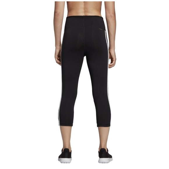 ADIDAS Women's Design 2 Move 3 Stripes 3/4 Tights Black and White Stripe Small - Picture 5 of 11